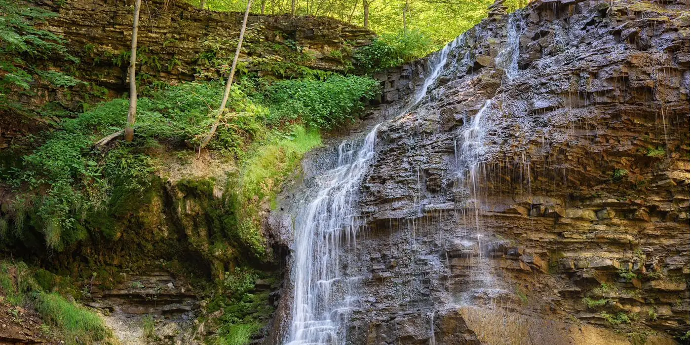 A waterfall spilling over the Niagara Escarpment near Stoney Creek